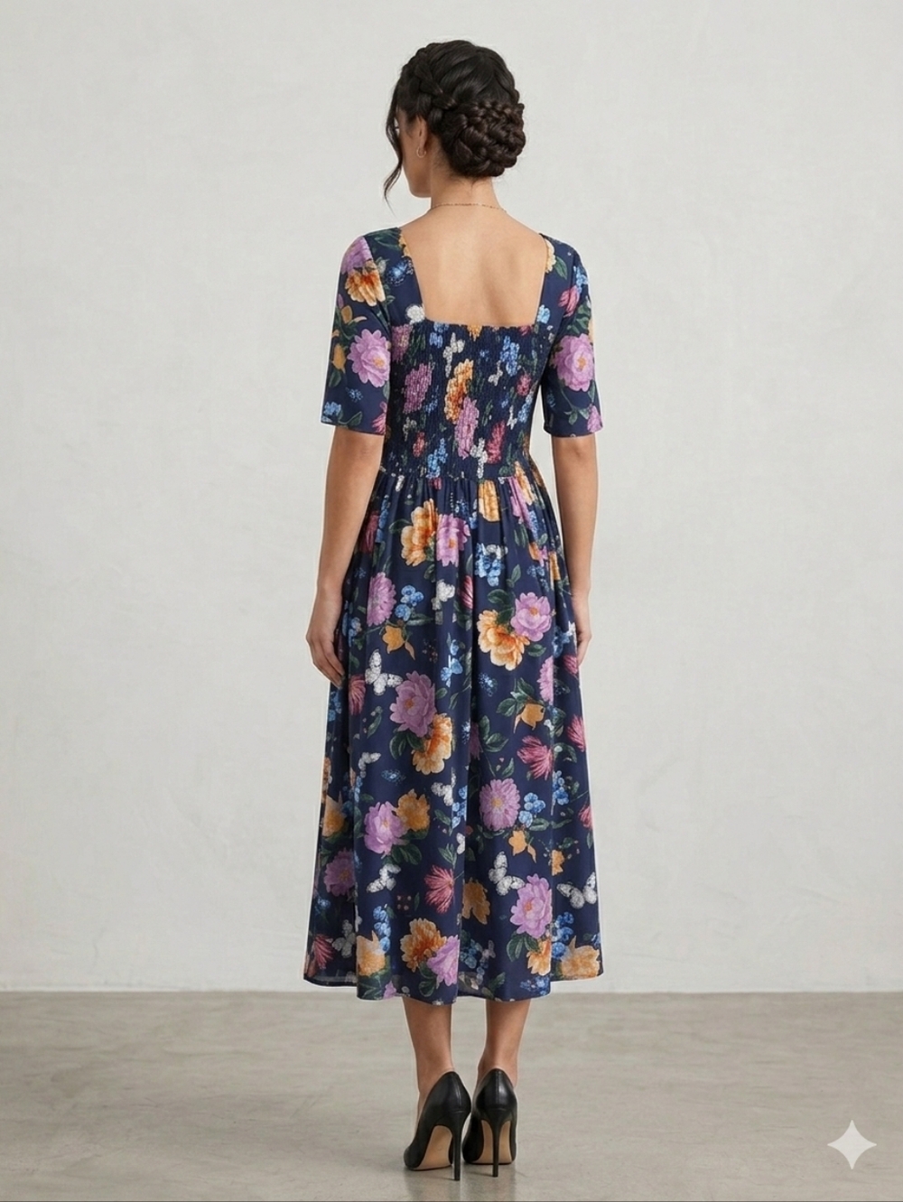 Torrid Navy Floral Square-Neck Midi Dress Size 1x ( 14-16) - Picture 3 of 6